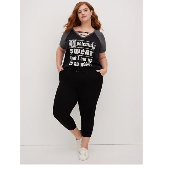 NWT TORRID HARRY POTTER I SOLEMNLY SWEAR BLACK STRAPPY RAGLAN TOP - Picture 3 of 7